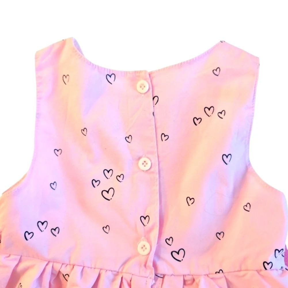 Pink Sleeveless Girls  Dress with Heart and Bicycle Print Cotton Size 4T